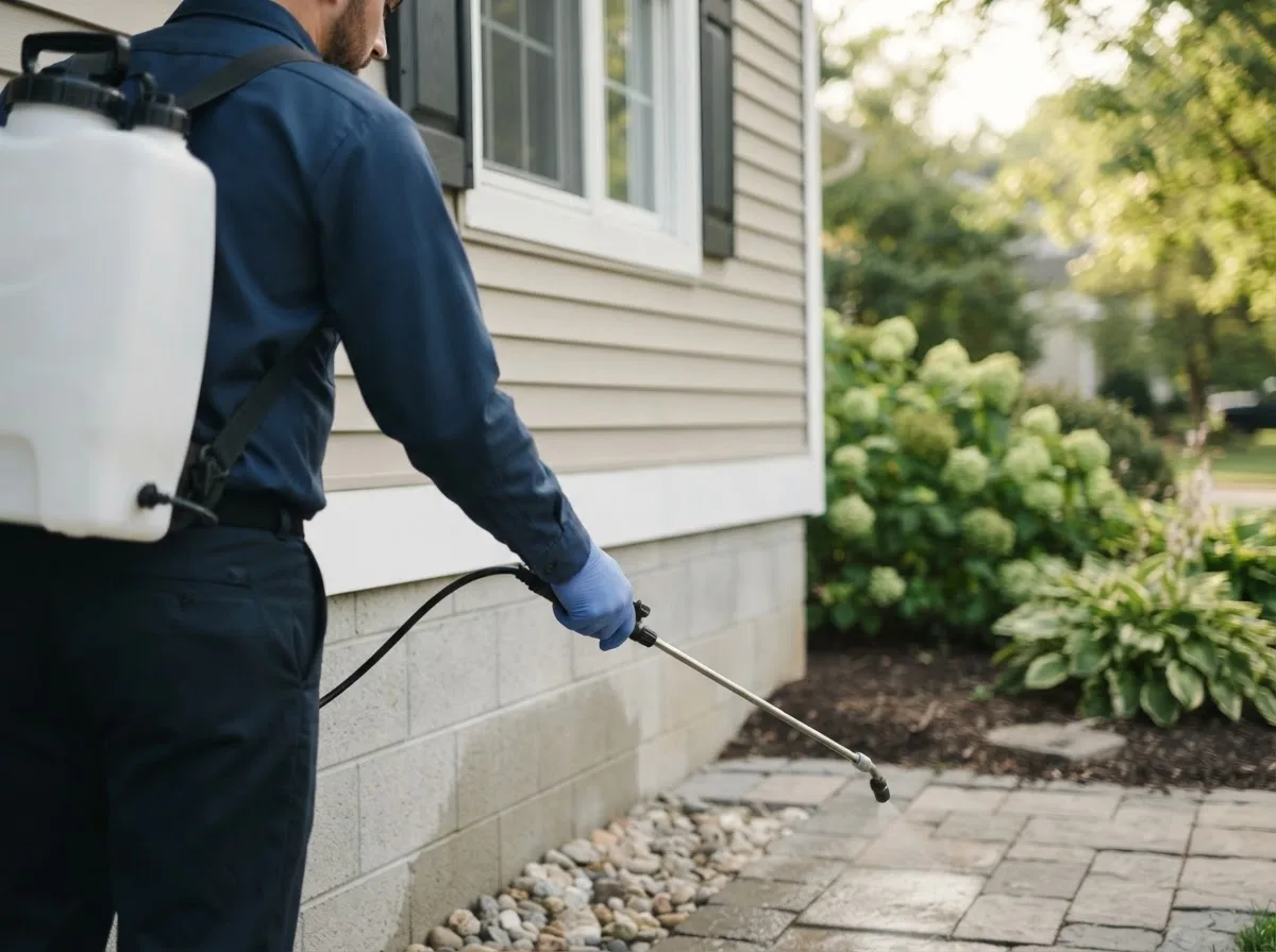 Pest control technician inspecting a home in Hermon, NY
